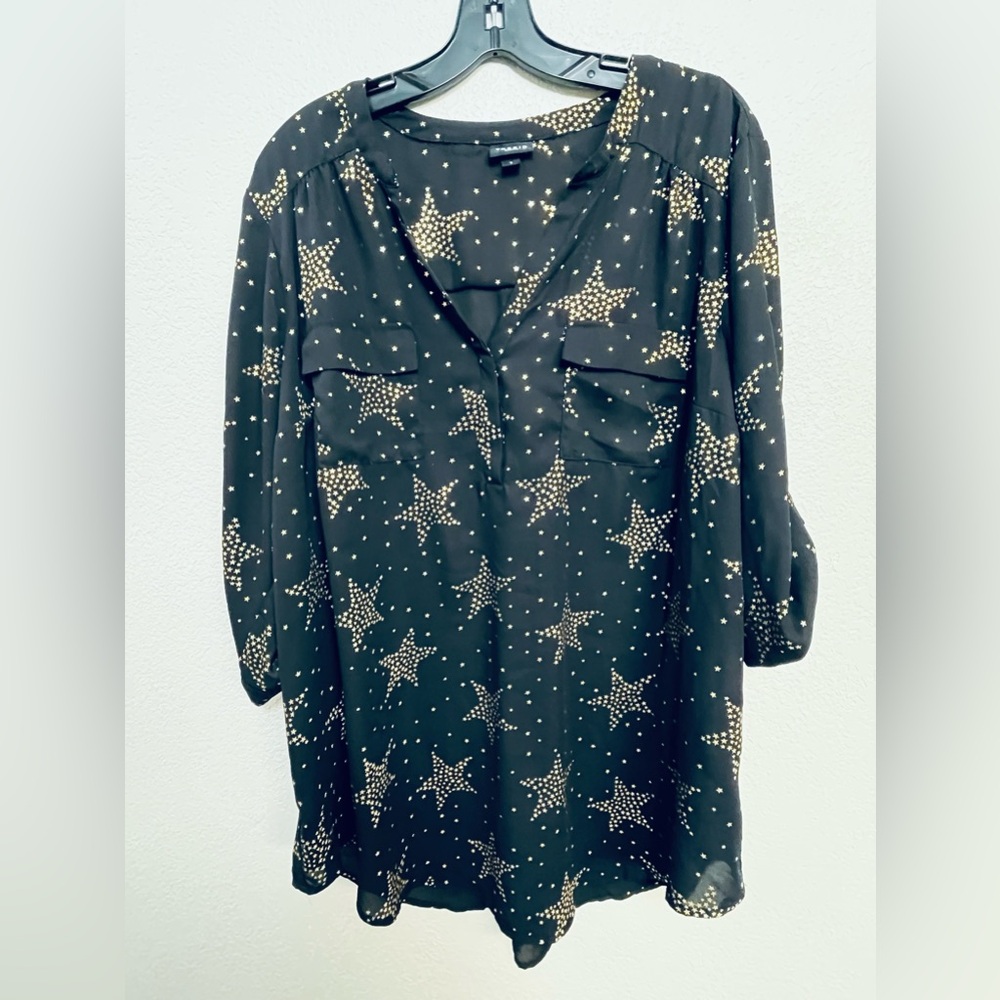 Torrid Sheer Black and Gold Star Long Sleeve Blouse